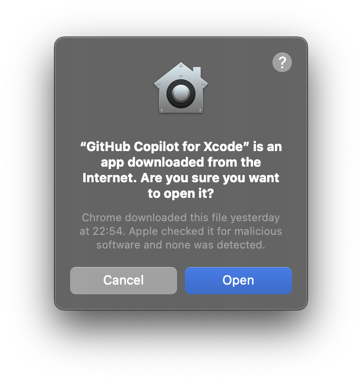 Screenshot of downloaded from the internet warning