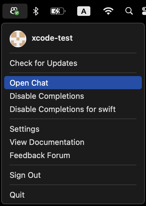Screenshot: GitHub Copilot menu item
